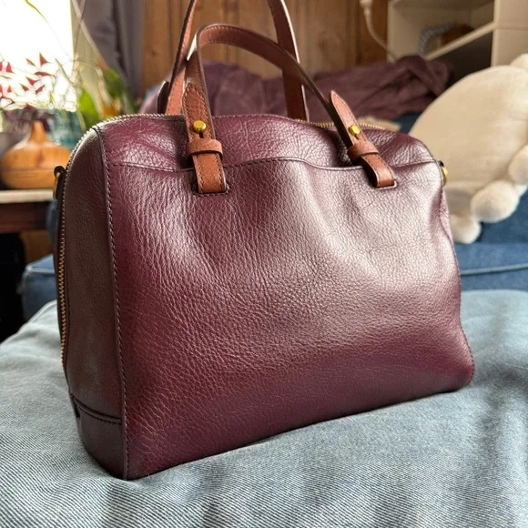 Fossil Rachel Red Oxblood Leather Small Satchel Handbag - Picture 3 of 10